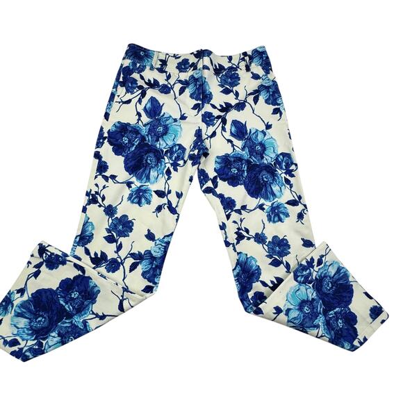 Tory Burch Kara Rosemont Blue Floral Cottage Garden Cropped Pants Women's Size 6 - Picture 3 of 9